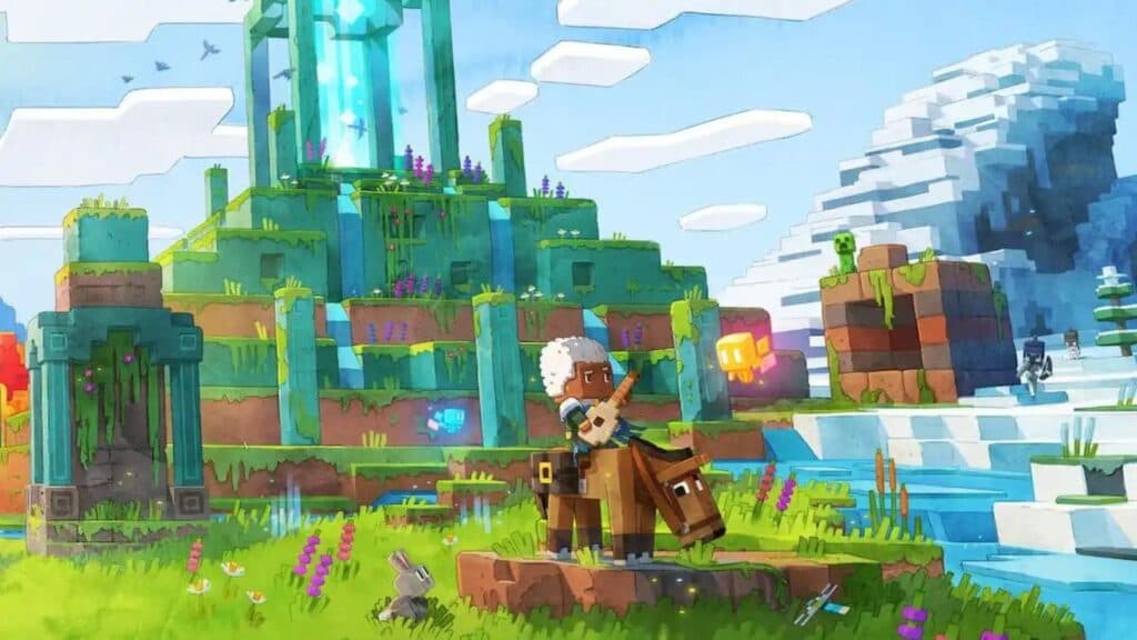 Minecraft Legends character on a horse