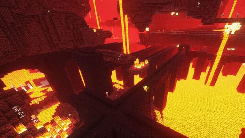 Nether Fortress in Minecraft surrounded by lava