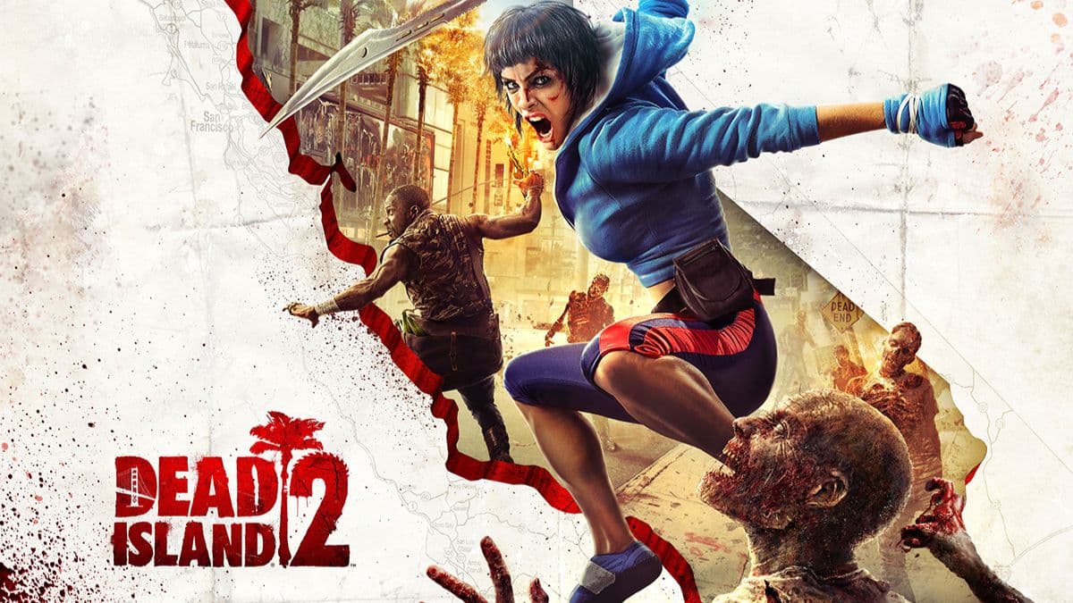 dead island 2 key art character with blade and zombies