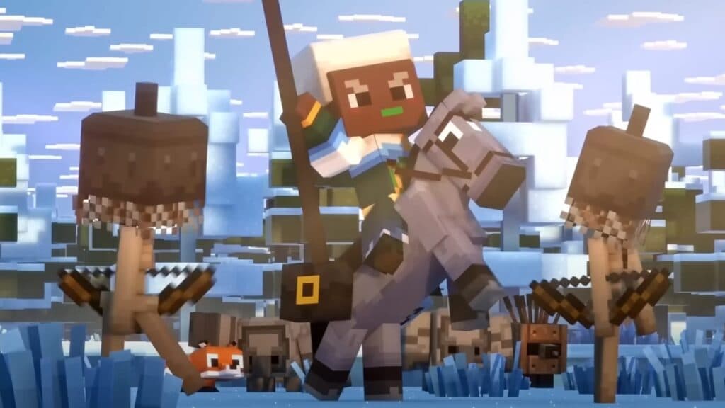 Minecraft Legends character riding a horse