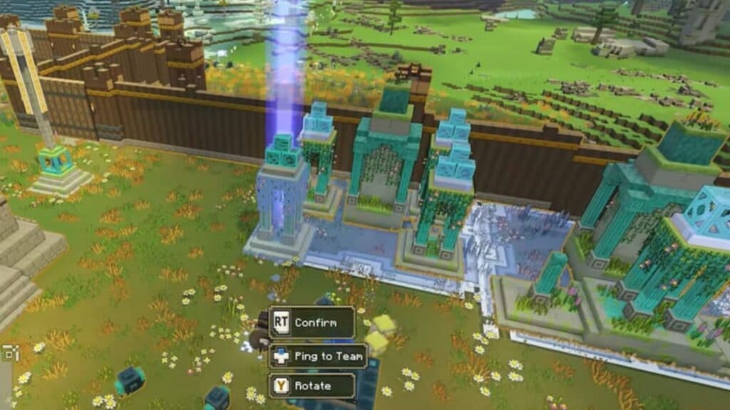 Minecraft Legends player building an Improvement Tower
