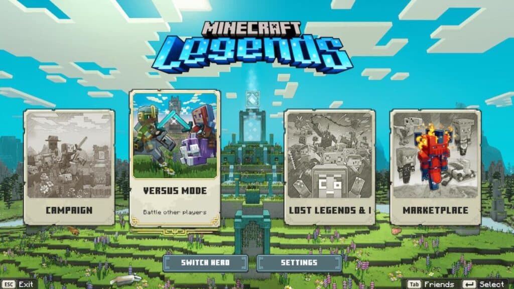 Screen to enter Versus mode in Minecraft Legends