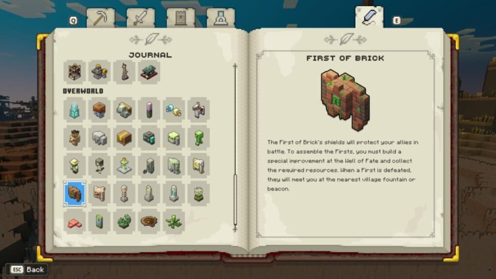 First of Brick mentioned in Minecraft Legends journal
