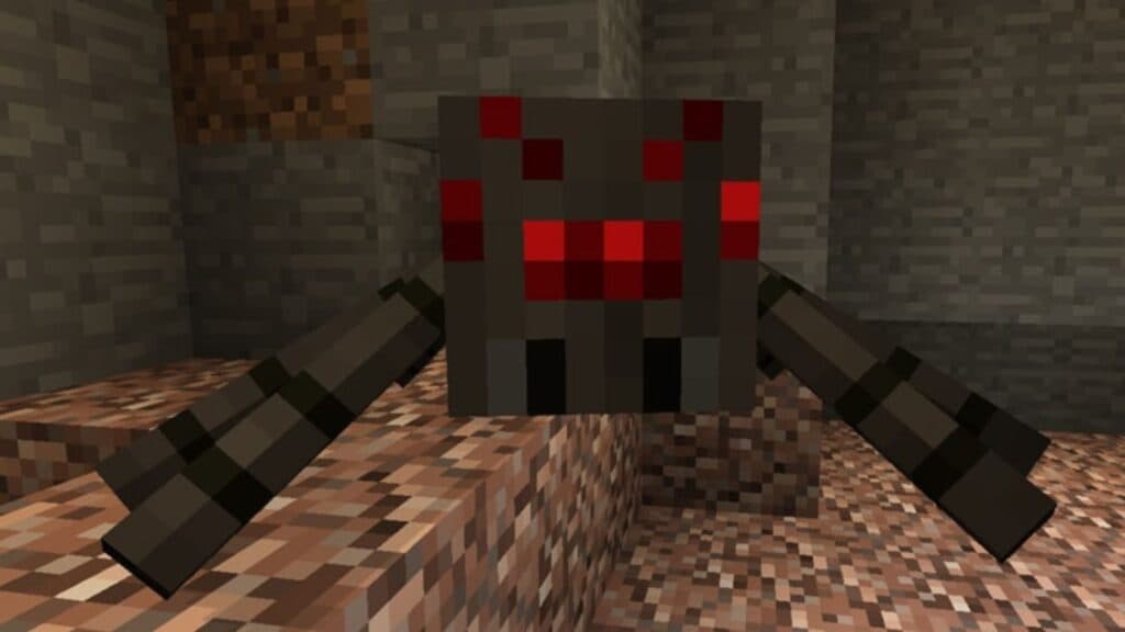 Spider inside a cave in Minecraft