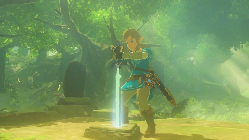Link with Master Sword in Breath of the Wild