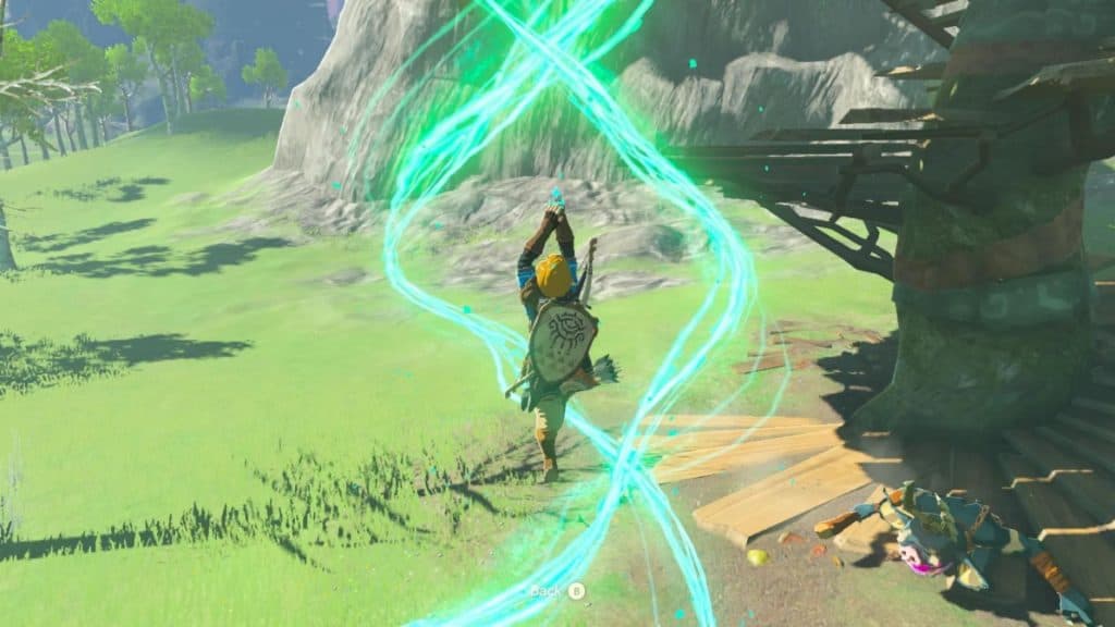 Link using wind to climb a mountain in Legend of Zelda: Tears of the Kingdom