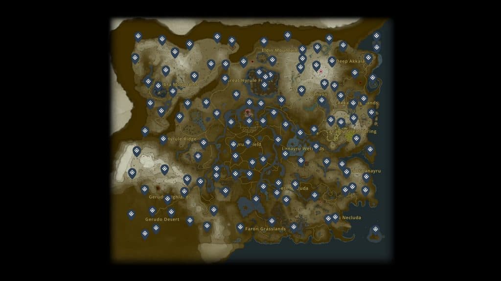 The Legend of Zelda: Tears of the Kingdom surface Shrine map