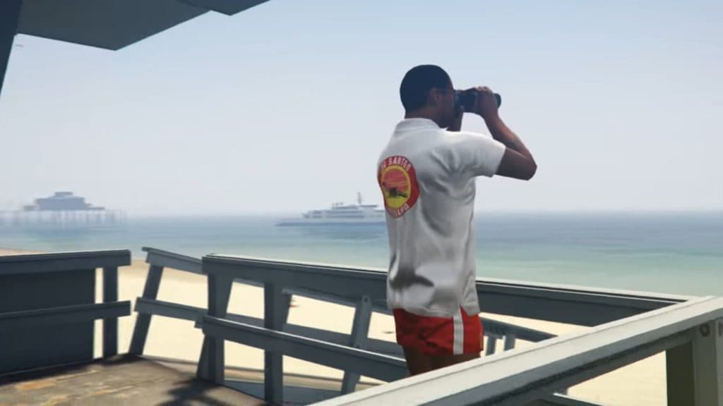 GTA V character using binoculars