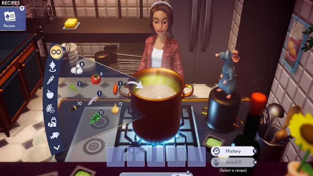 character cooking in Remy's kitchen in Disney Dreamlight Valley