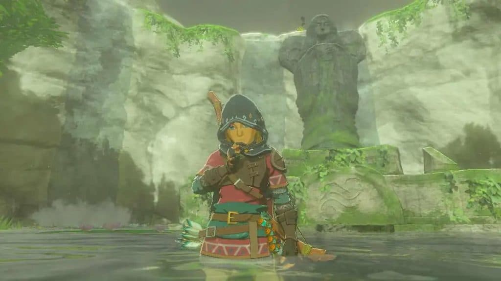 Link stood in front of Goddess Statue in Tears of the Kingdom