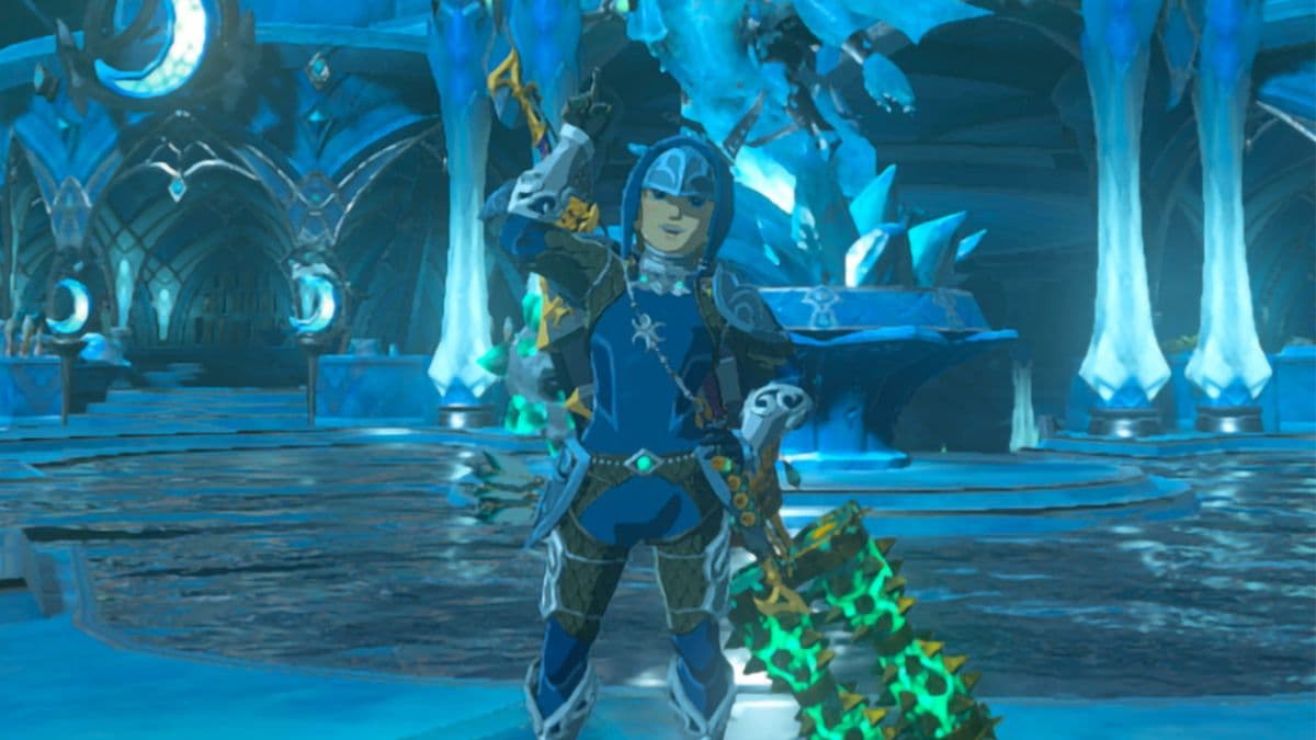 Link in the Legend of Zelda Tears of the Kingdom with armor and weapon