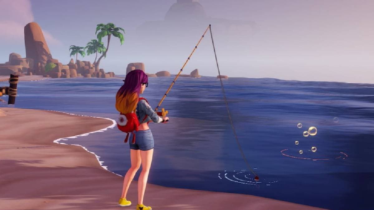 character fishing in dazzle beach in disney dreamlight valley
