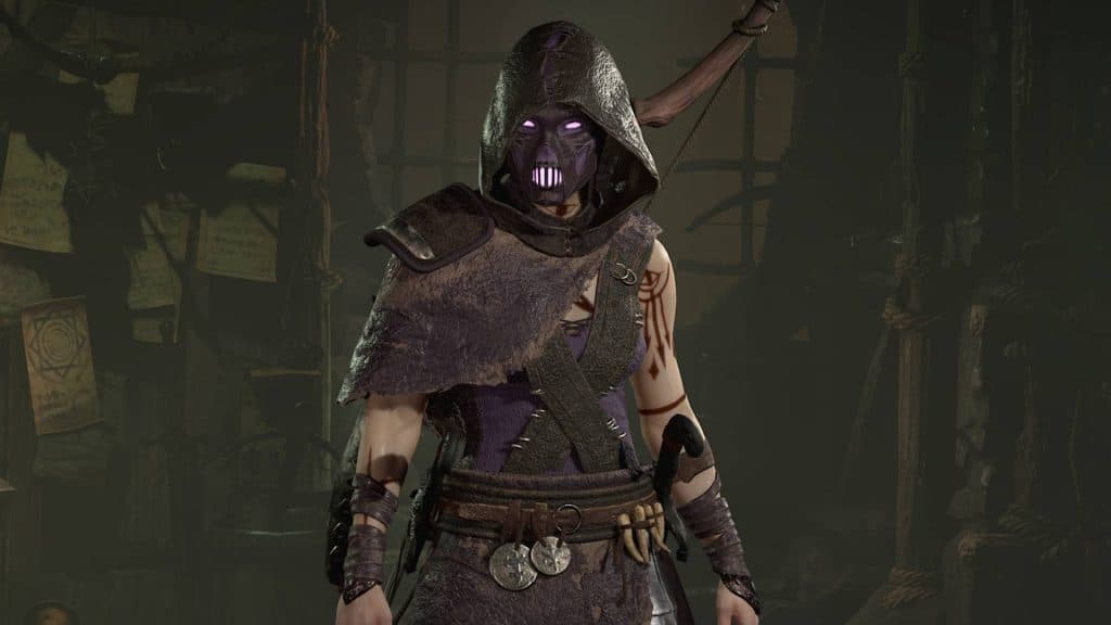 A Rogue character with a mask in Diablo 4