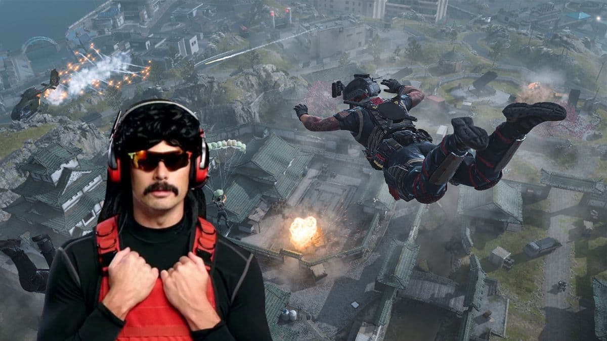 dr disrespect with warzone 2 operator dropping into ashika island