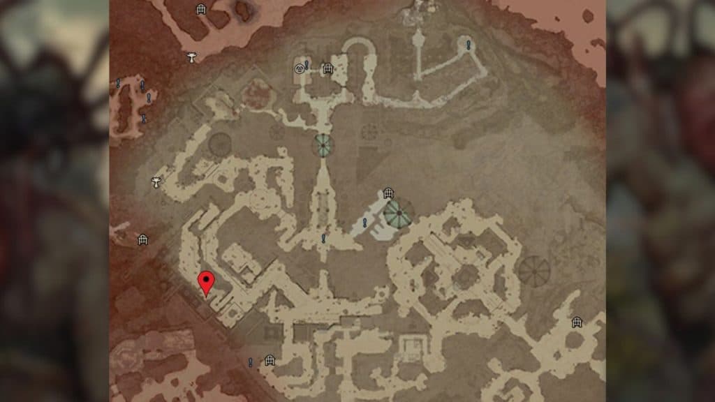 Silent Chest location in Diablo 4's Kehjistan.
