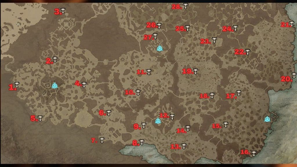All Altar of Lilith locations in Hawezar region of Diablo 4