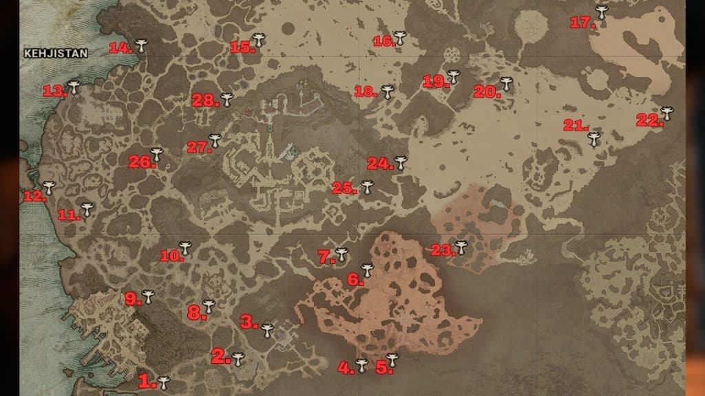 All Altar of Lilith locations in Kehjistan region of Diablo 4