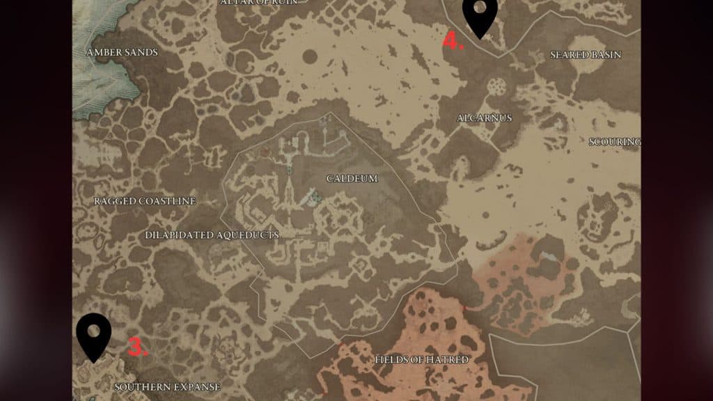 Purveyor of Curiosities locations in Southern Expanse region of Diablo 4
