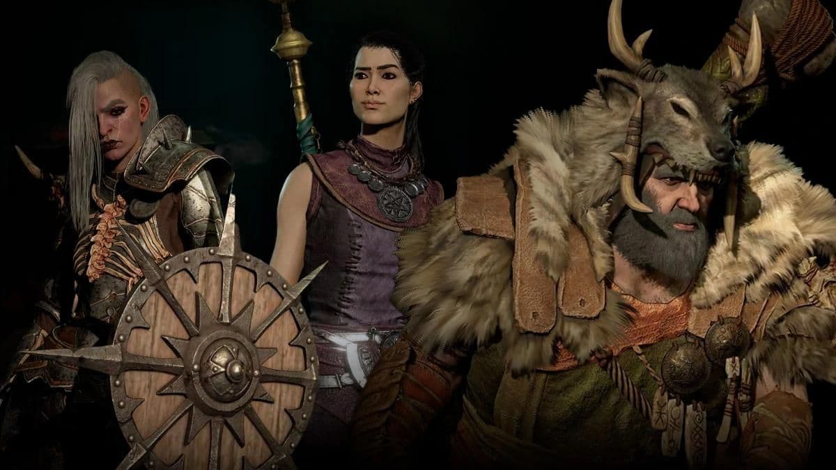Barbarian, Necromancer, and a Rogue character in Diablo 4 Season 2