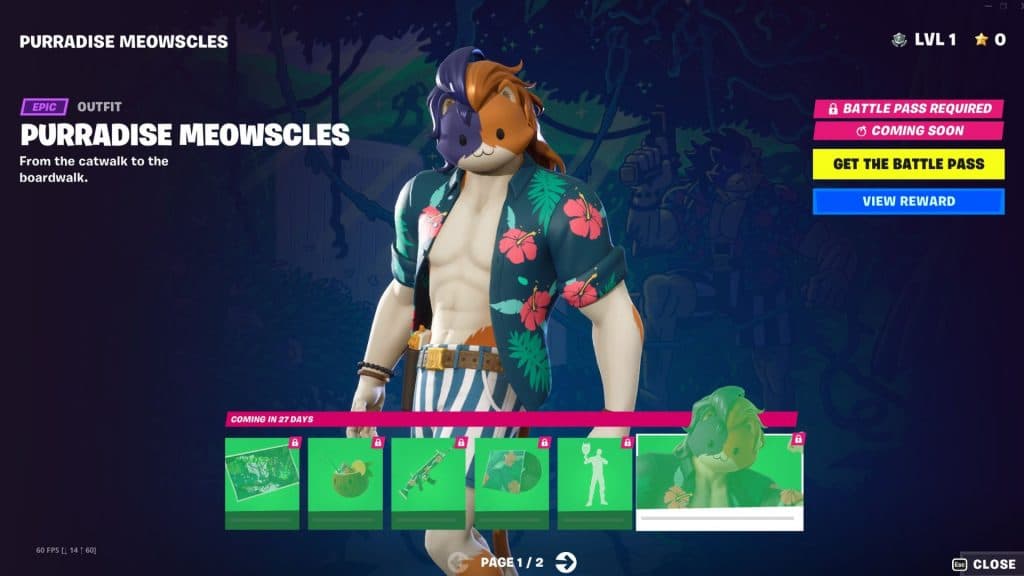 Purradise Meowscles outfit in Fortnite