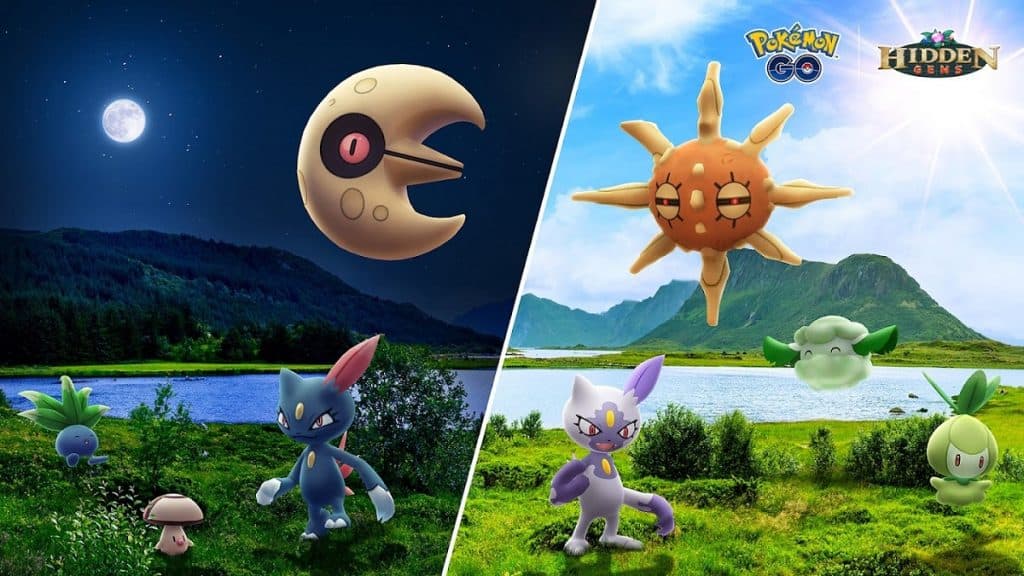 Day and night Pokemon in a Pokemon Go promo image