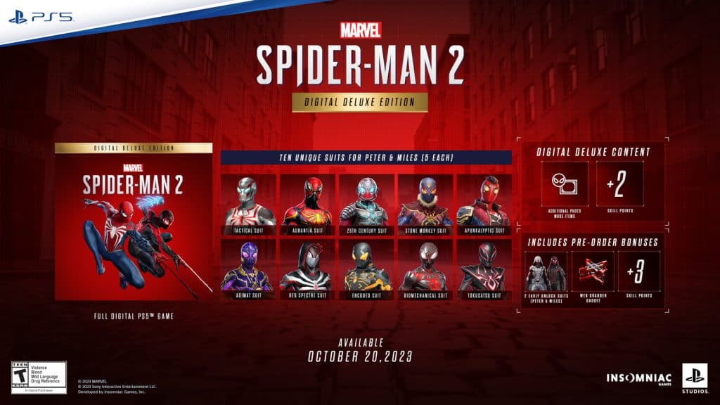 Marvel's Spider-Man 2 Digital Deluxe Edition contents