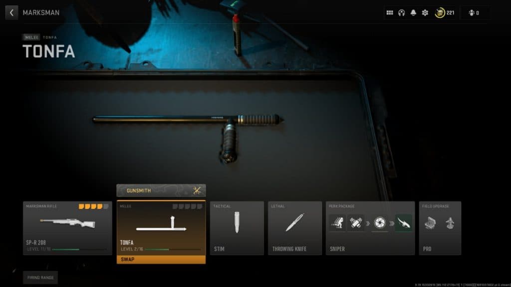 Loadout customization with a Tonfa .