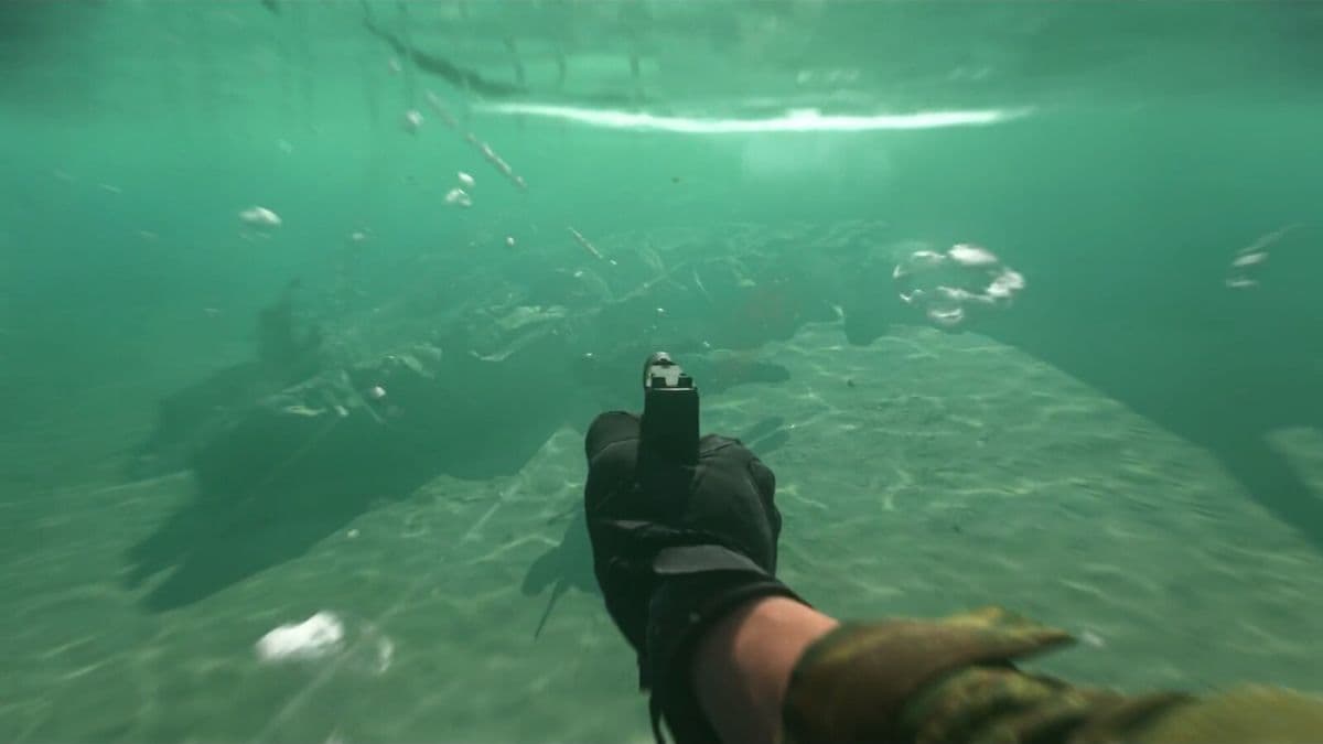 warzone 2 operator holding pistol out underwater