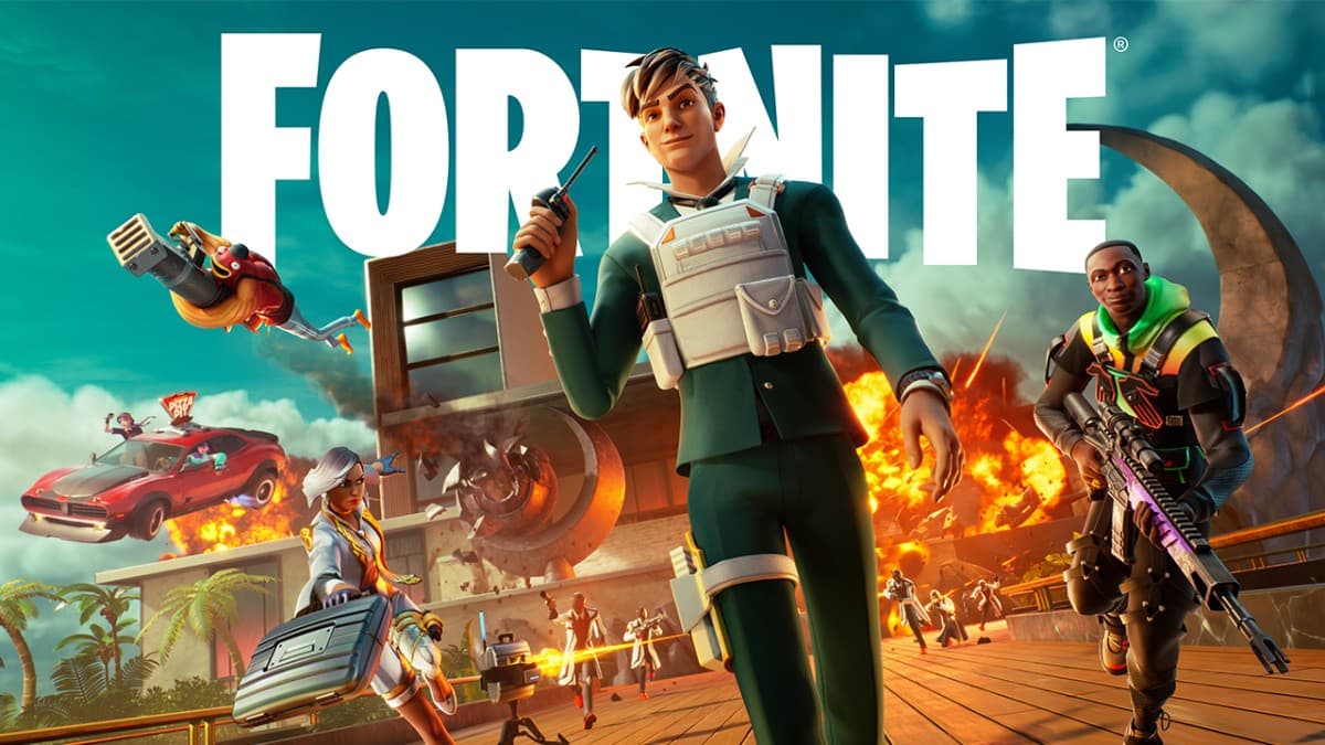 Fortnite's Chapter 4 Season 4 poster with explosion behind the characters running forward