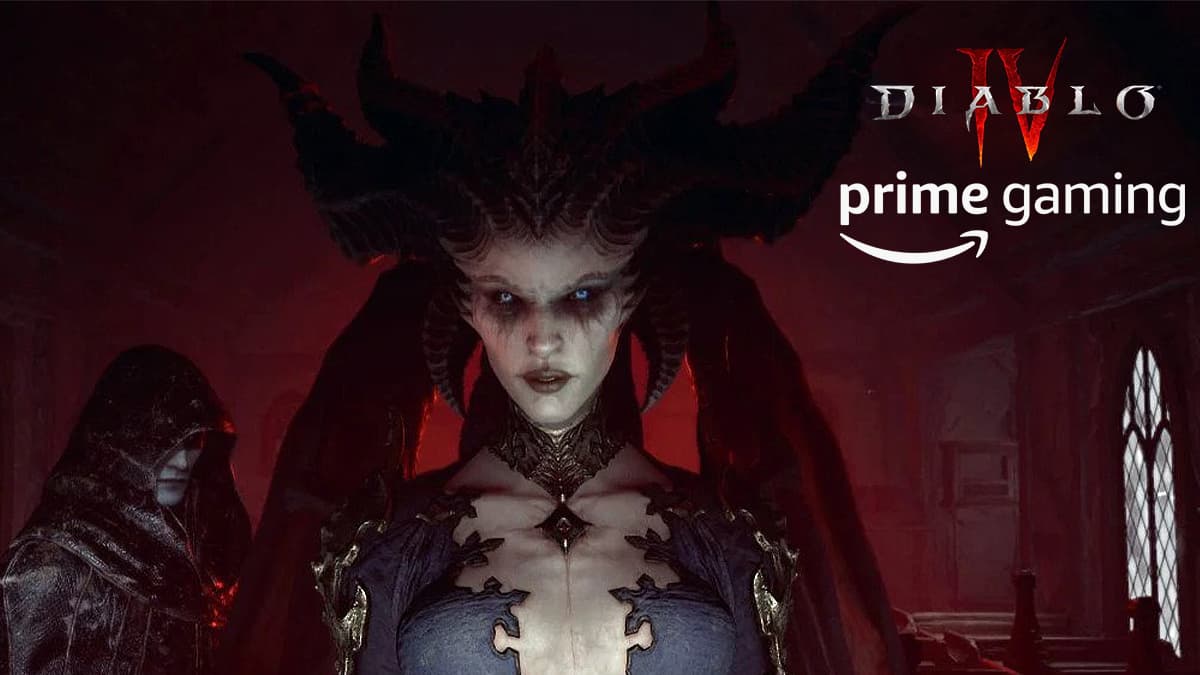 Diablo 4 character and Prime Gaming logo