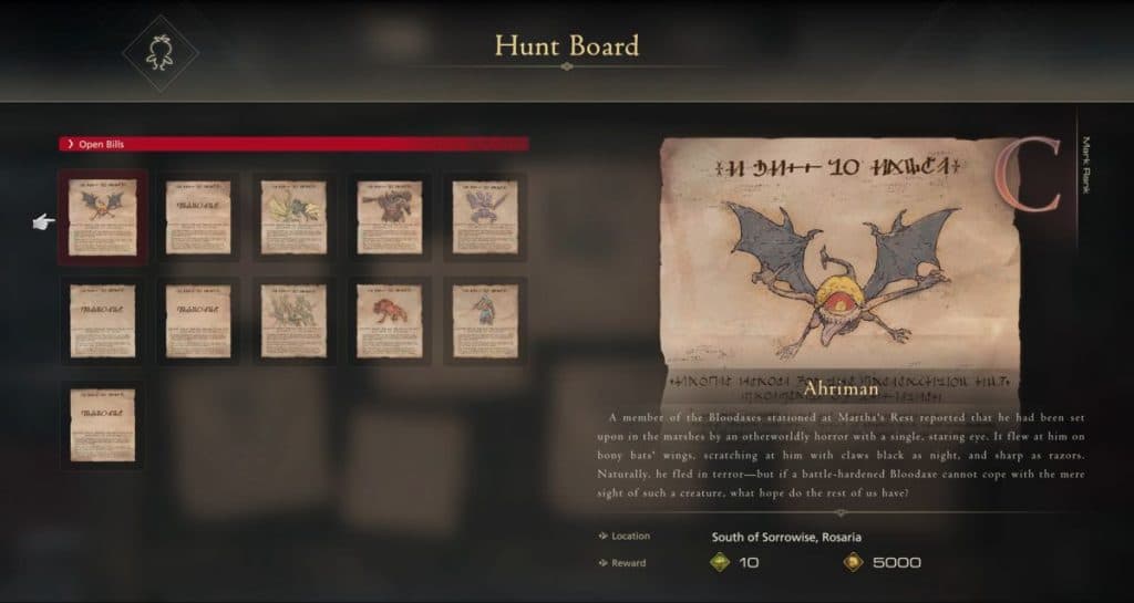 Final Fantasy 16 Hunt Board.