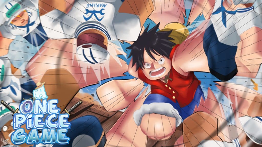 Luffy fighting enemies in Roblox A One Piece Game thumbnail.