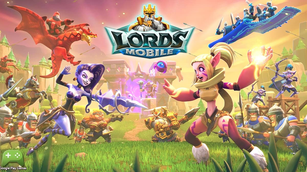 Characters fighting in Lords Mobile key art.