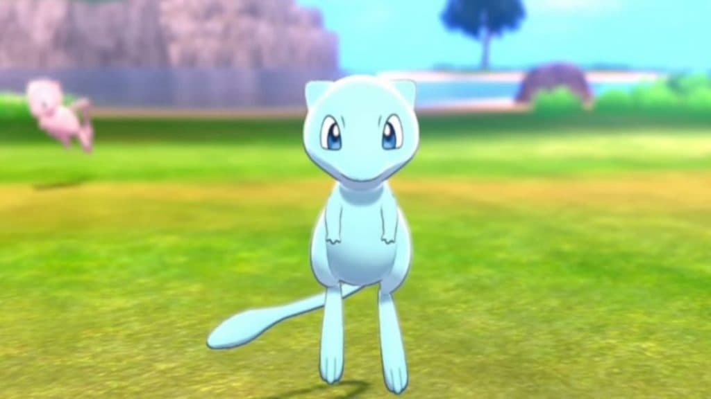 shiny mew in its typical pokemon go pose