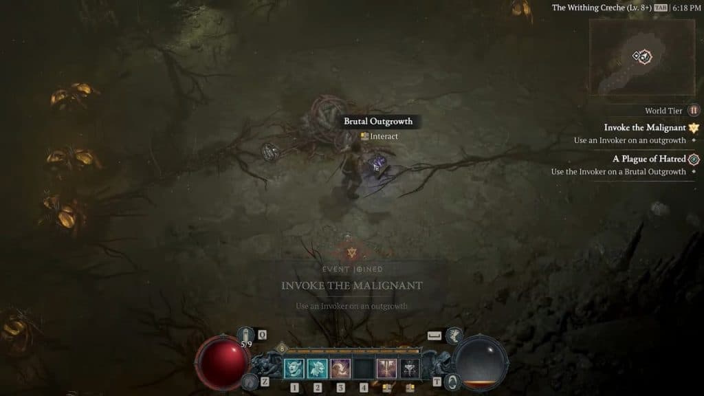 Diablo 4 Using Invoker with Malignant Overgrowth.