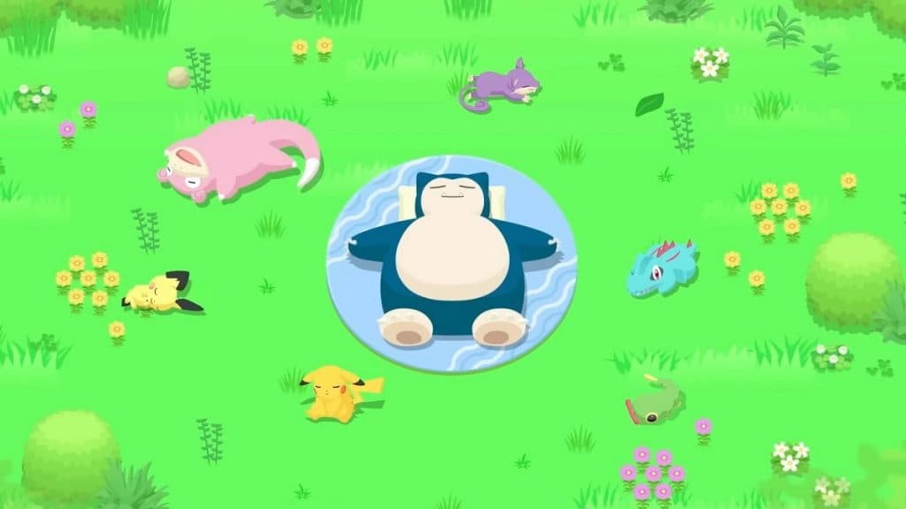 Snorlax surrounded by Pokemon sleeping