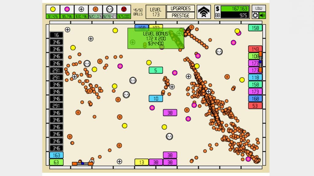 A screengrab of Idle Breakout gameplay.