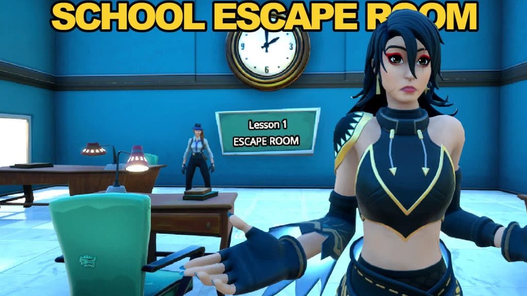 Fortnite School Escape Room map thumbnail with two characters in a school.