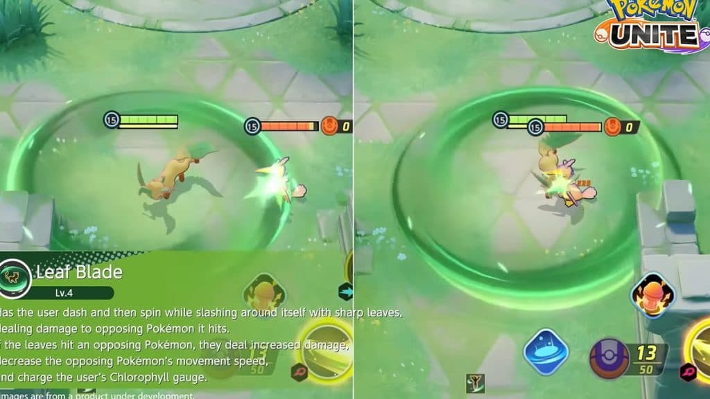 Leafeon using Leaf Blade in Pokemon United.