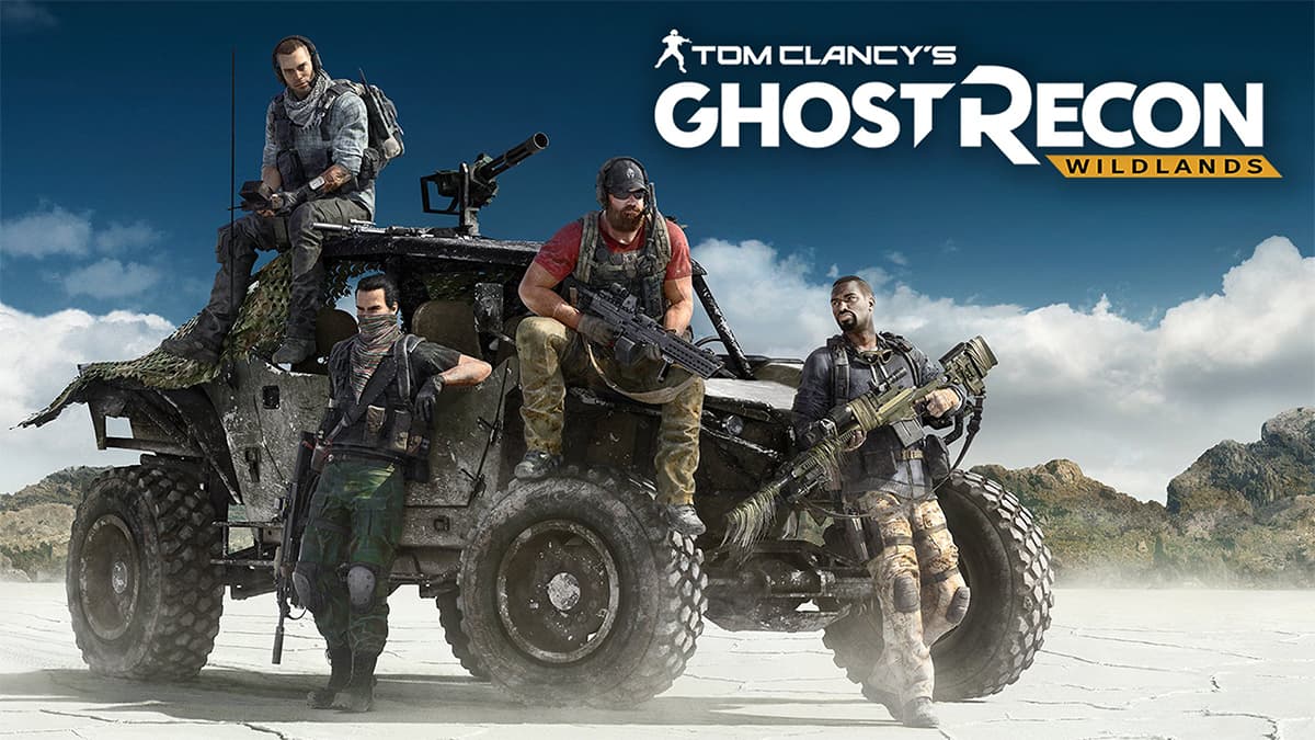 Ghost Recon: Wildlands thubnail featuring four characters sitting on a jeep in a desert with the game's logo at the top right.