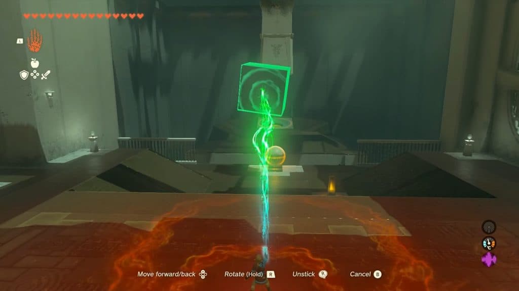 Link using Ultrahand in a Shrine in Zelda Tears of the Kingdom