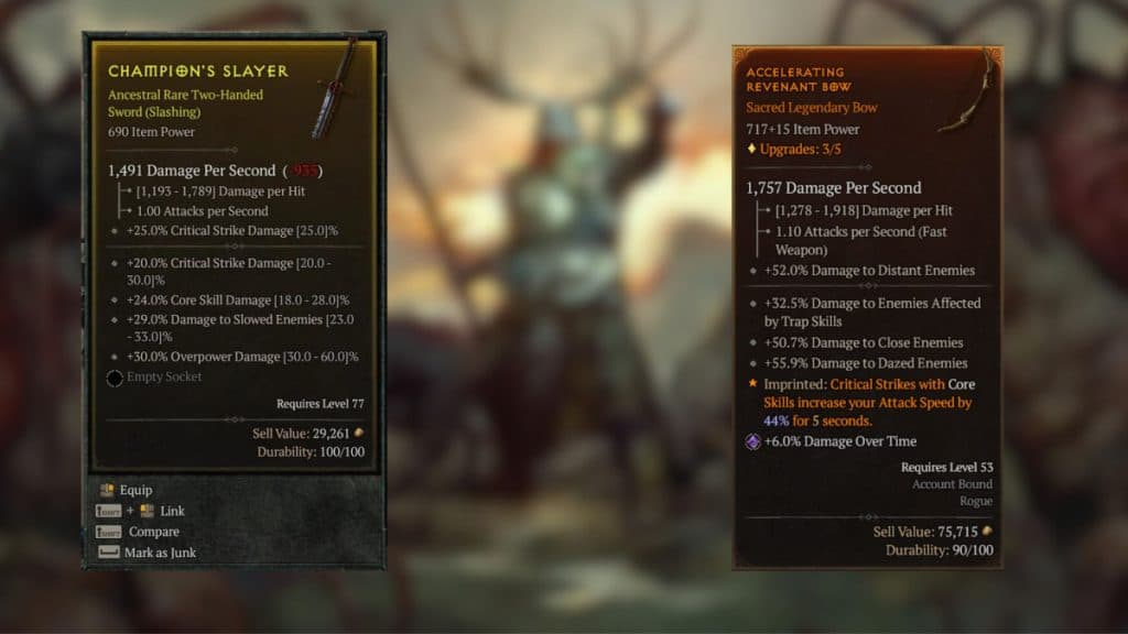 Sacred and Ancestral items in Diablo 4