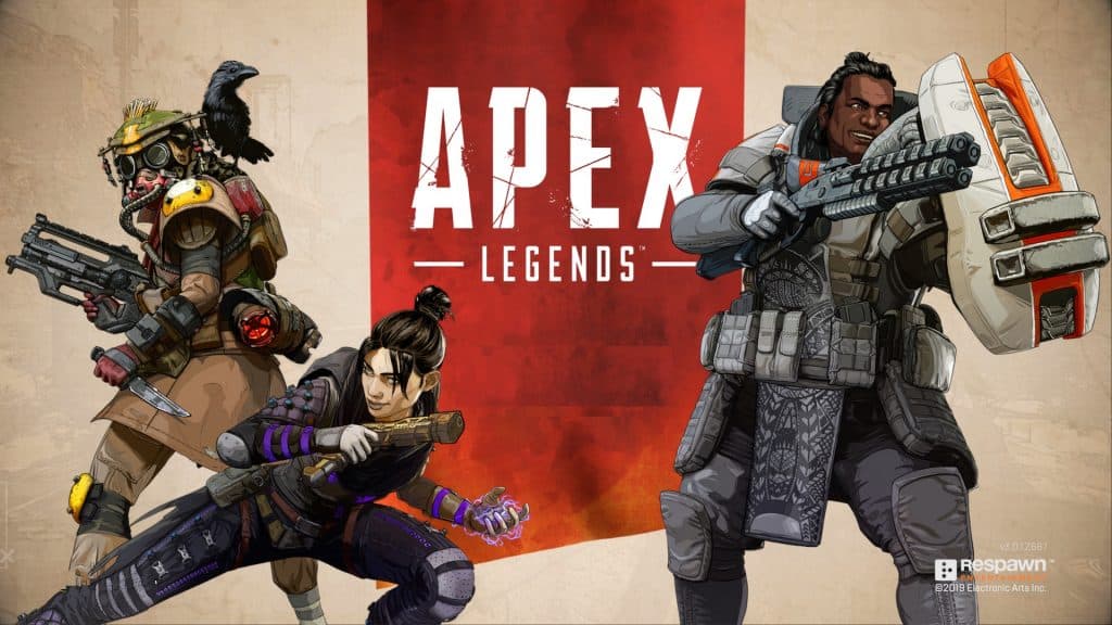 Three Apex Legends characters posing with guns.