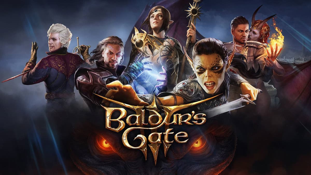 Various characters in Baldur's Gate 3 key art.