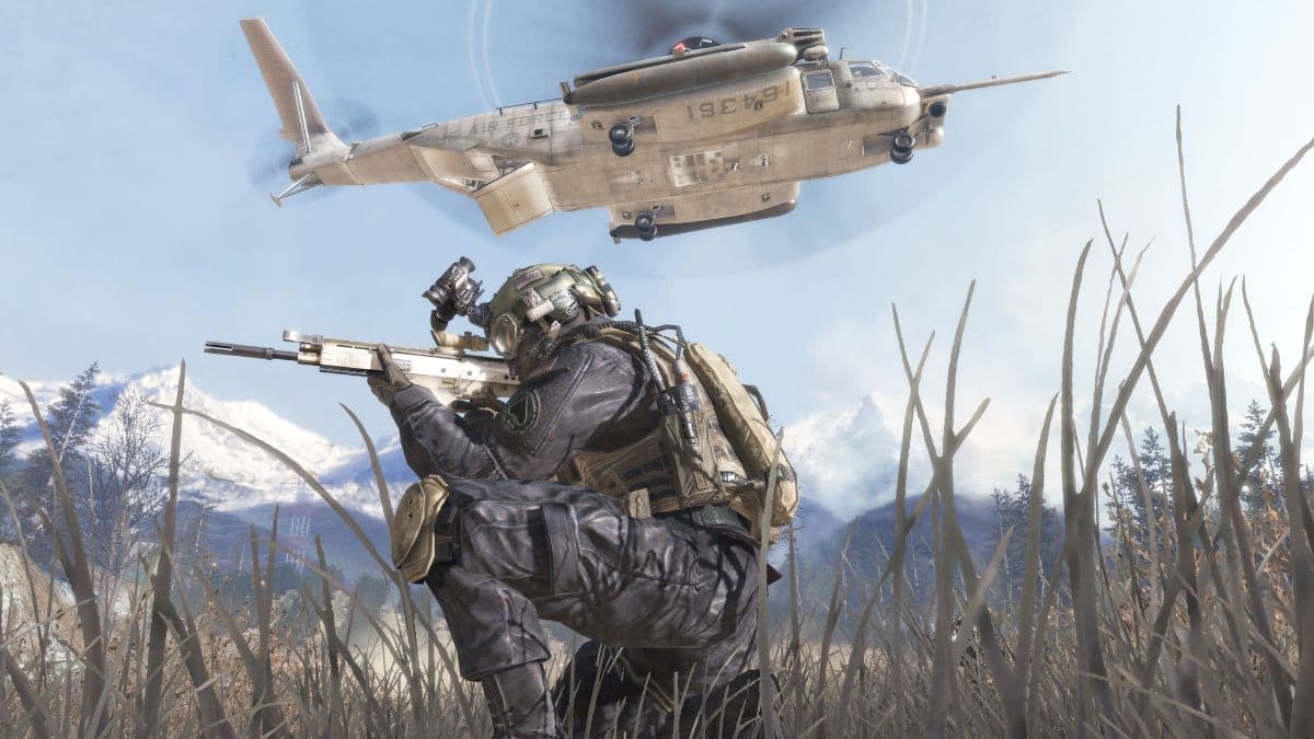 modern warfare 2 2009 character with helicopter in the background