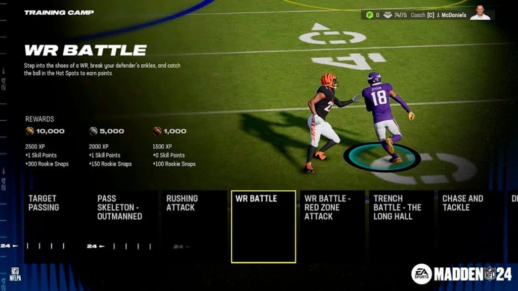 Training Camp makes the return to Madden 24 Franchise mode