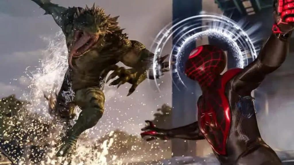 Lizard fighting Miles in Spider-Man 2