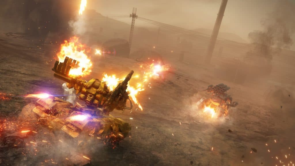two mechanics firing at each other in Armored Core