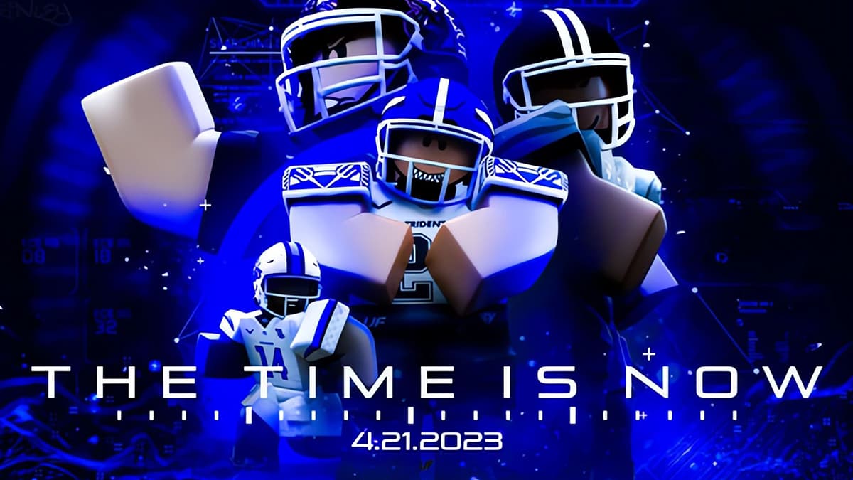 4 football players in Roblox Ultimate Football thumbnail.