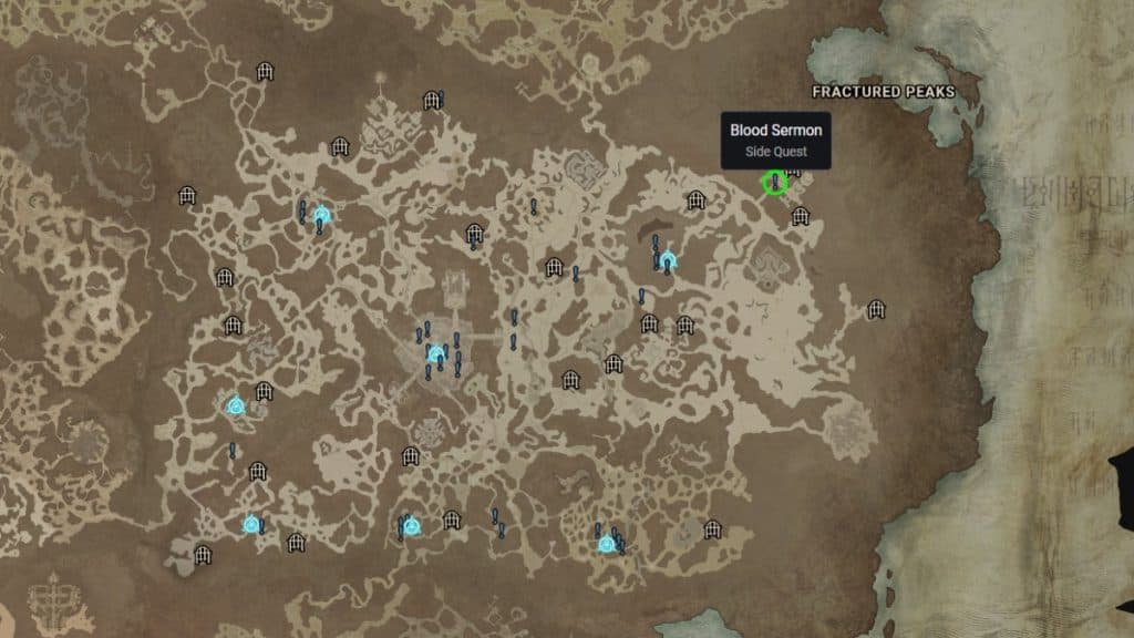 Diablo 4's map Blood Sermon side quest